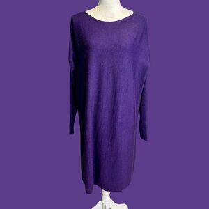 Eileen Fisher Bateau / Ballet Neckline 100% Merino Wool Tunic Dress in “Raisin”